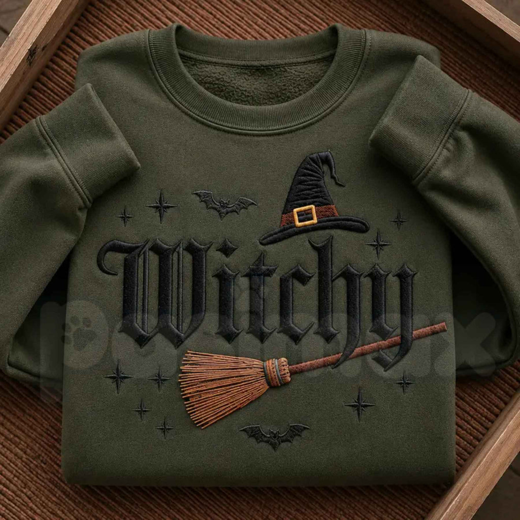 Filmyhub Embroidered Witchy Halloween Sweatshirt – Spooky Aesthetic Crewneck