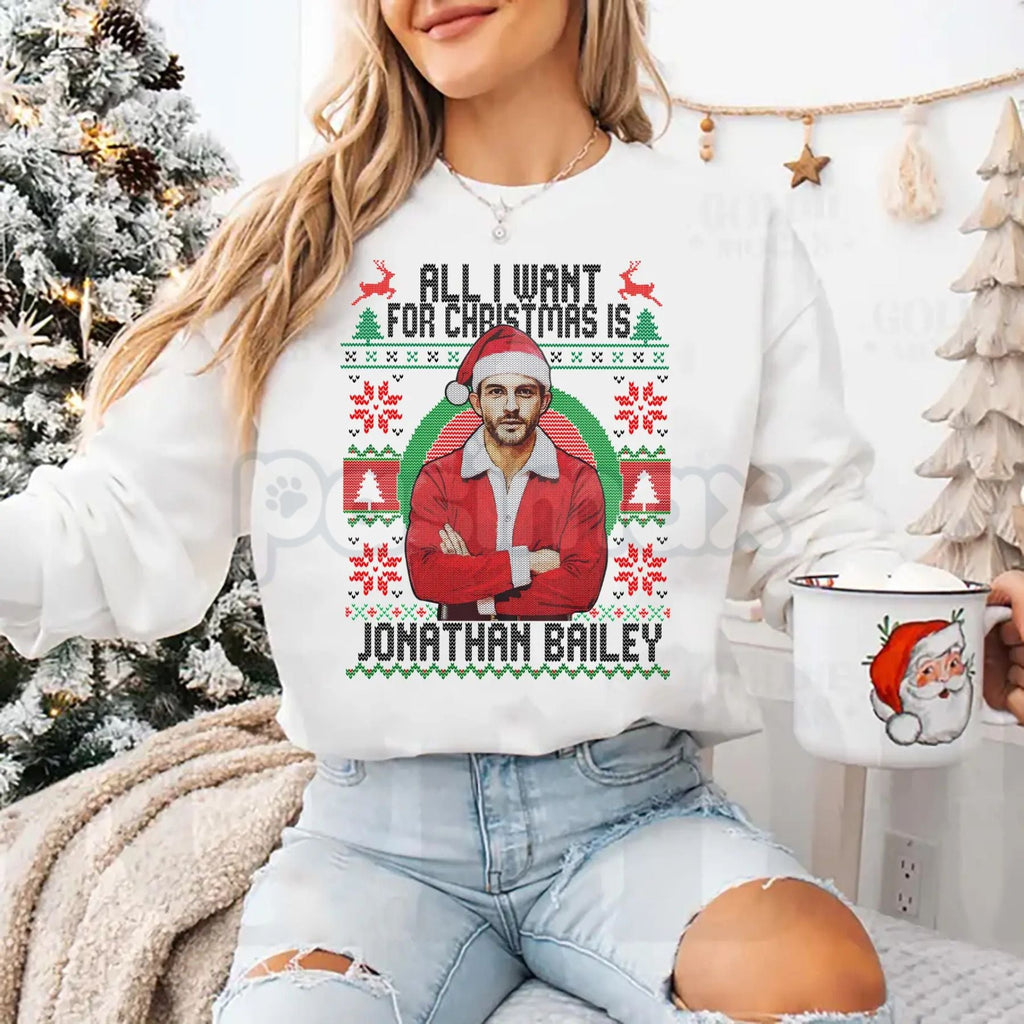 Pasimax Fiyero All I Want For Christmas Is Jonathan Bailey Christmas Shirt | Wicked Movie Fan Ugly Xmas Sweatshirt | Broadway