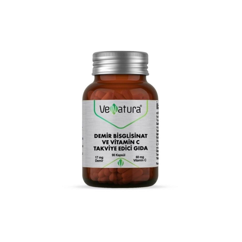 Venatura Iron Supplement with Vitamin C - Dietary Supplement for Immune System Support, 90 Capsules