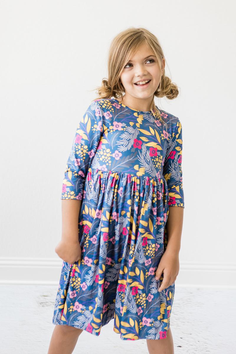 Mila & Rose ® Flora 3/4 Sleeve Pocket Twirl Dress — back view