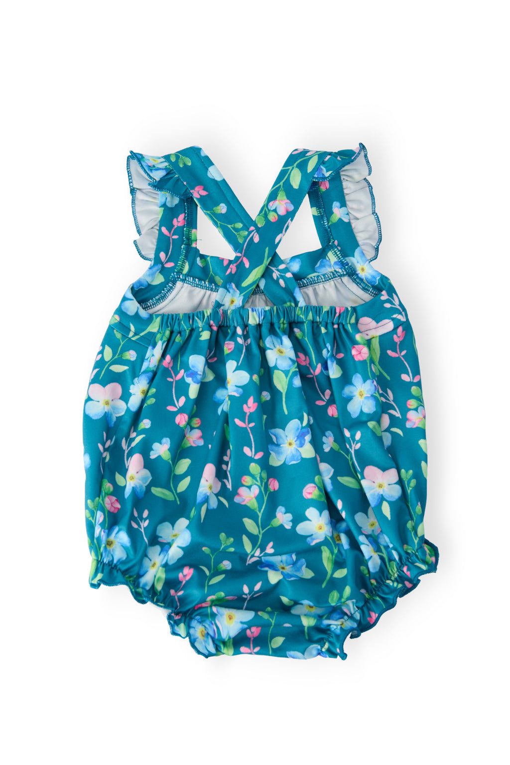 Mila & Rose ® Floral Breeze Ruffle Cross Back Romper — detail close-up