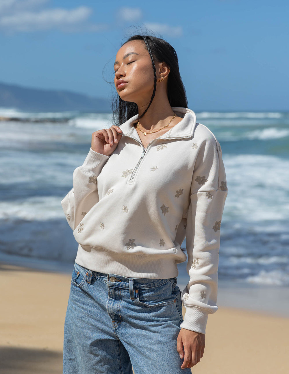 Elevated Faith Floral Women's Half-Zip — construction detail