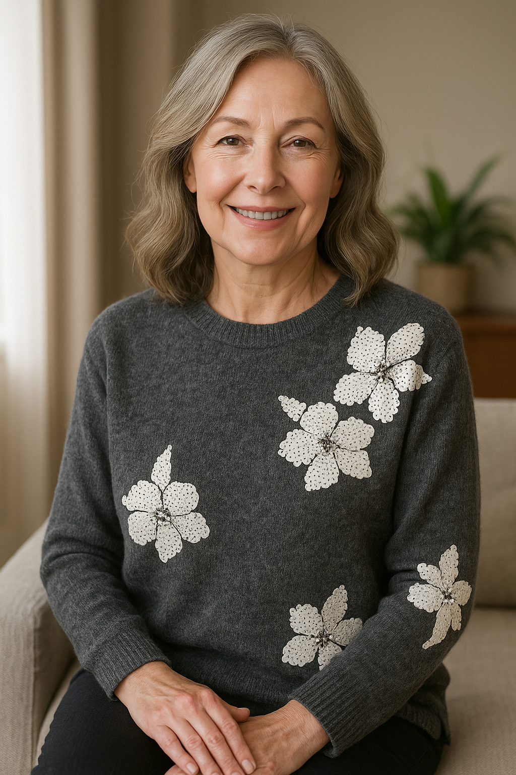 KADOU BOUTIQUE Floral Sequin Embroidered Top by Picadilly — side view