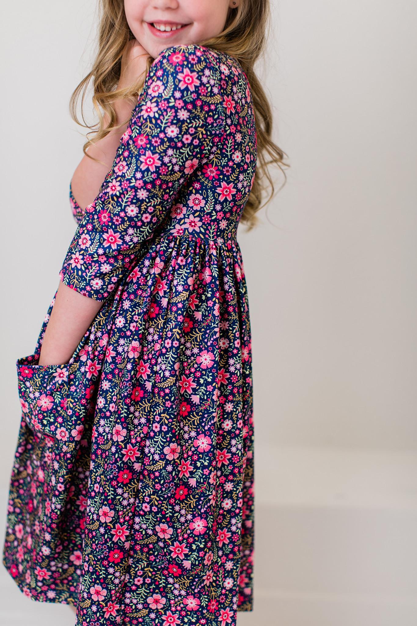 Mila & Rose ® Flower Farm 3/4 Sleeve Pocket Twirl Dress — detail close-up