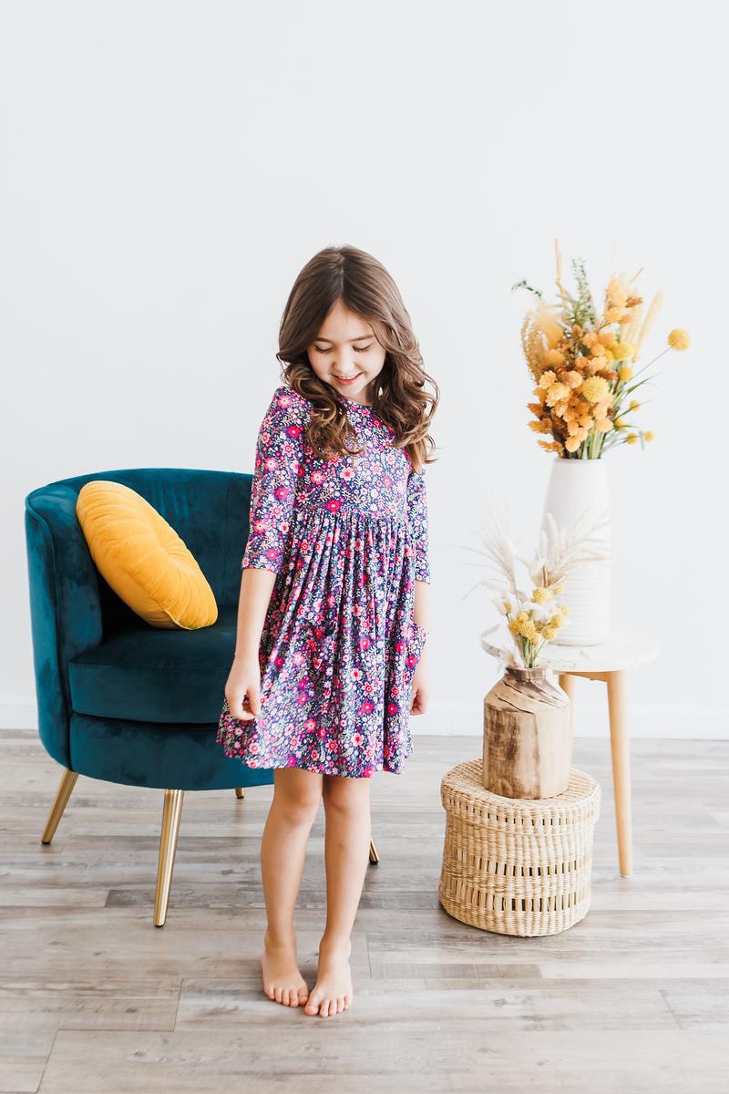 Mila & Rose ® Flower Farm 3/4 Sleeve Pocket Twirl Dress — lifestyle context