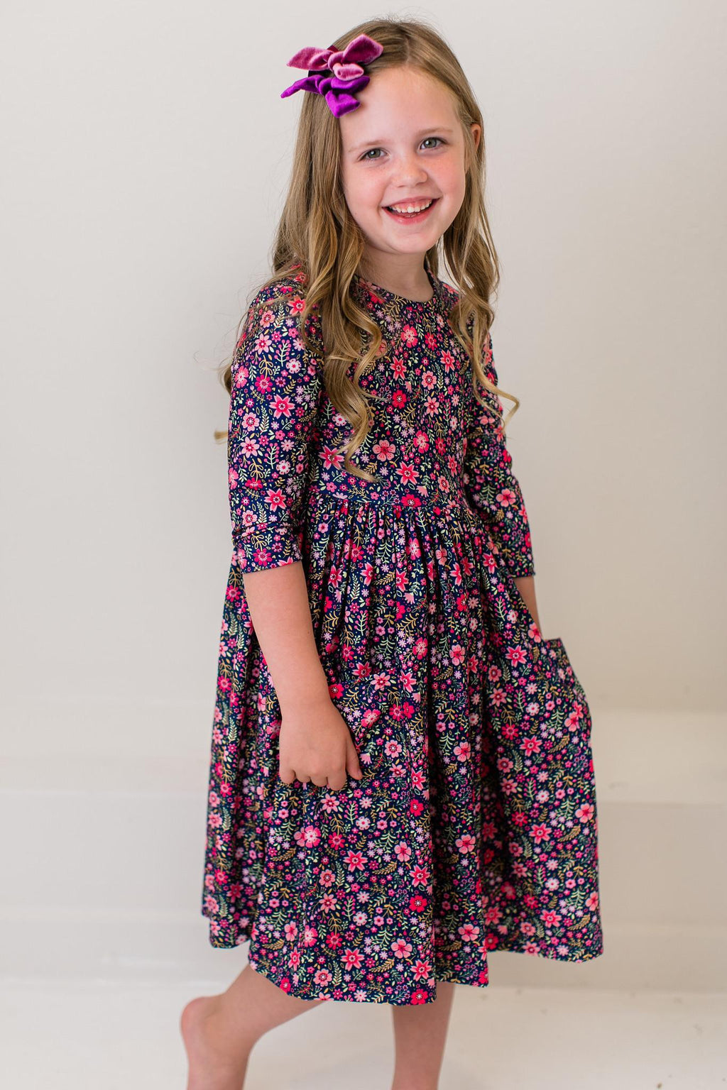 Mila & Rose ® Flower Farm 3/4 Sleeve Pocket Twirl Dress — back view