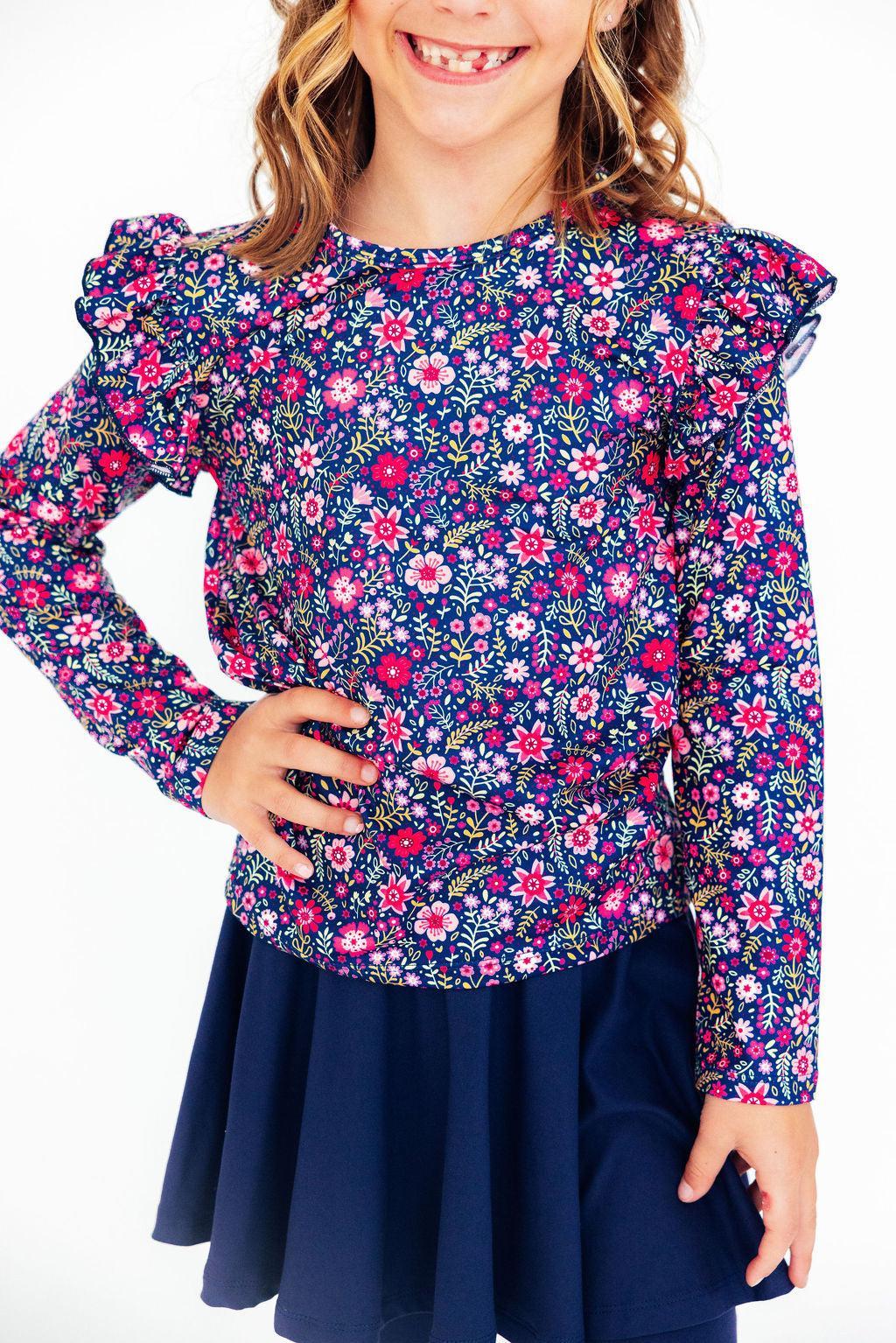 Mila & Rose ® Flower Farm L/S Ruffle Tee — detail close-up