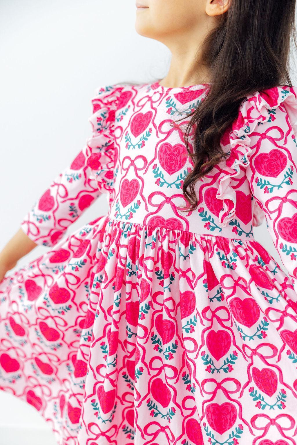 Mila & Rose ® Fluttering Hearts 3/4 Sleeve Ruffle Twirl Dress — main product shot