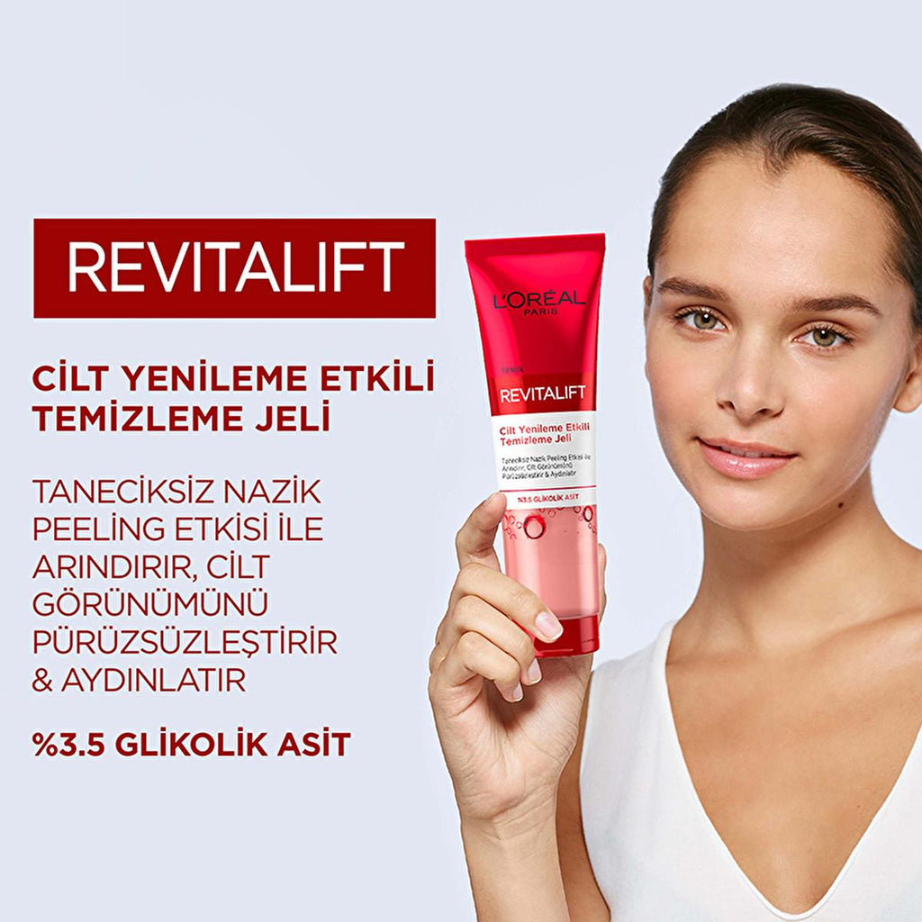 Loreal Paris Revitalift Skin Renewing Cleansing Gel - Anti-Aging Glycolic Acid Facial Cleansing Gel for Smoother Skin