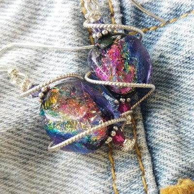 BodyCandy 925 Silver Spiral Dichroic Glass Earrings Created with Crystals — side view