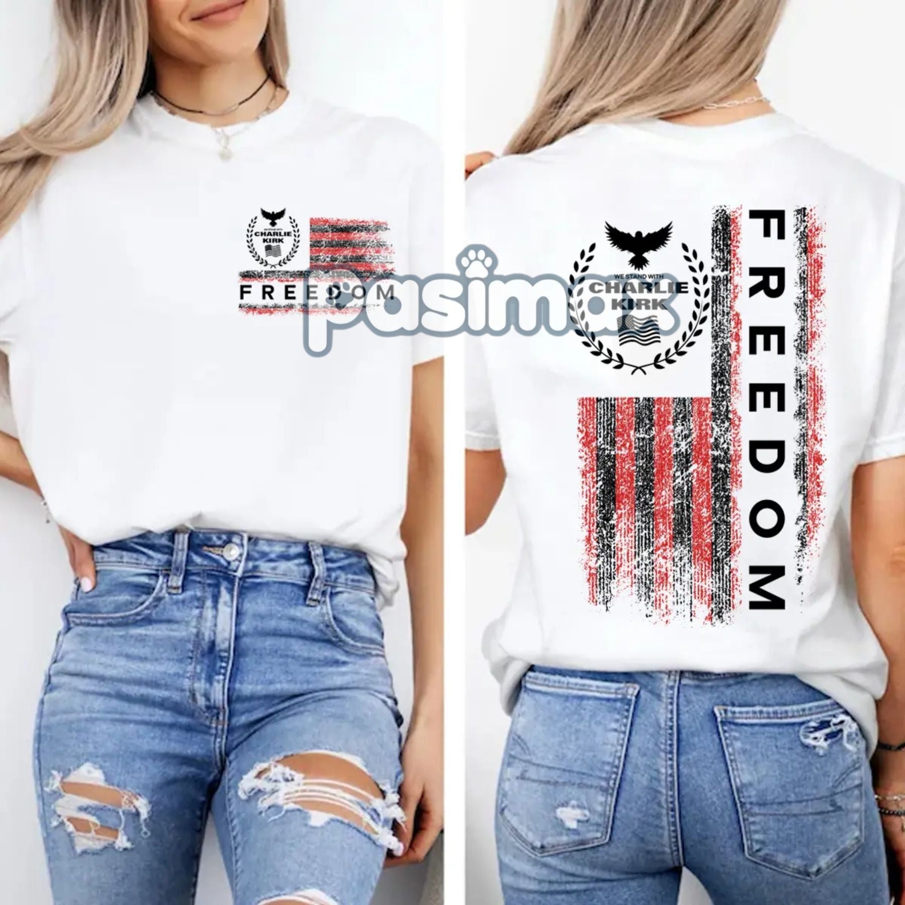 Pasimax Freedom Charlie Kirk USA Flag T-Shirt — main product shot