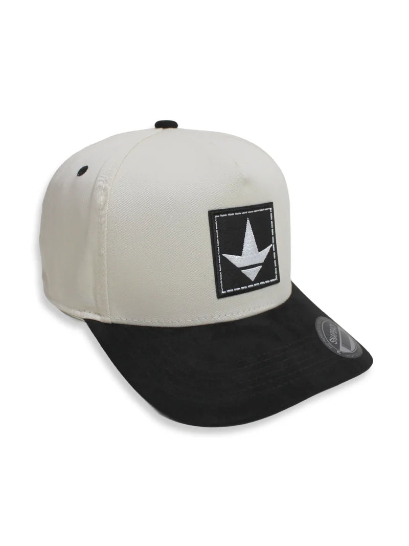 Luckless Outfitters Logo Suede Bill Snapback Hat — detail close-up