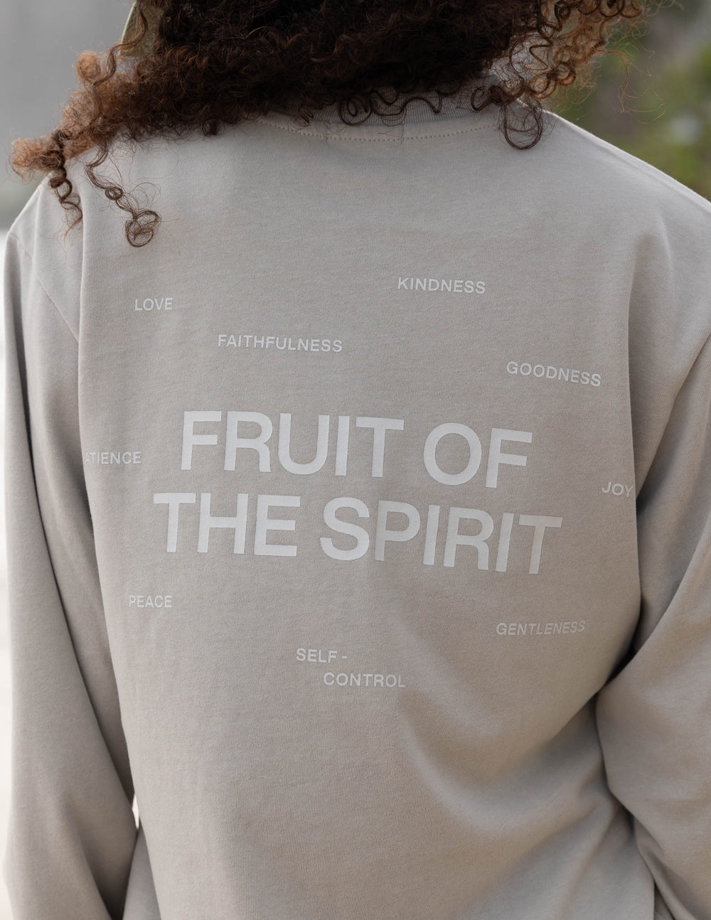 Elevated Faith Fruit of the Spirit Grey LS Unisex Tee — packaging