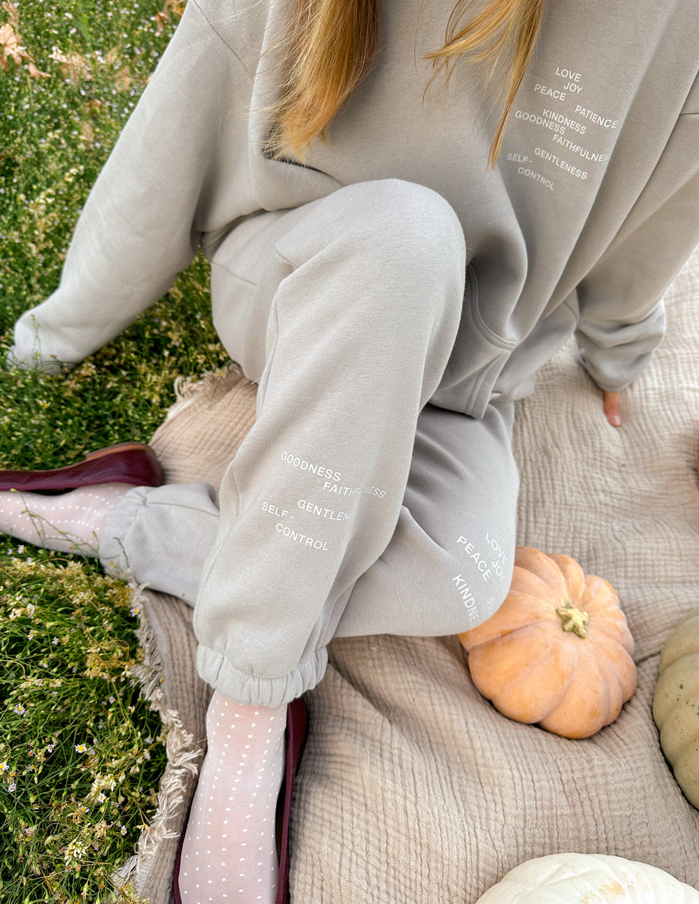 Elevated Faith Fruit of the Spirit Grey Unisex Sweatpant — lifestyle worn / used context