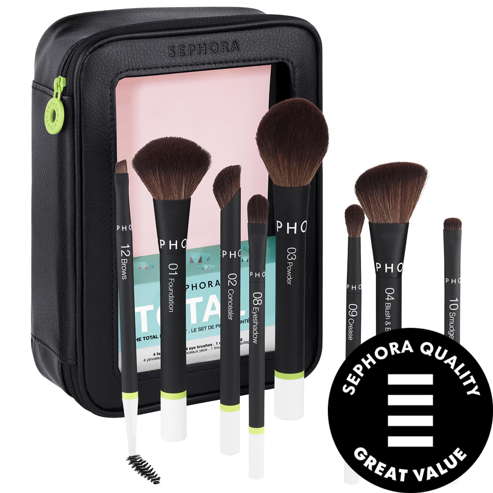 SEPHORA COLLECTION Total Brush Set - Vegan Makeup Brushes for Flawless Application, Eco-Friendly Beauty Tools
