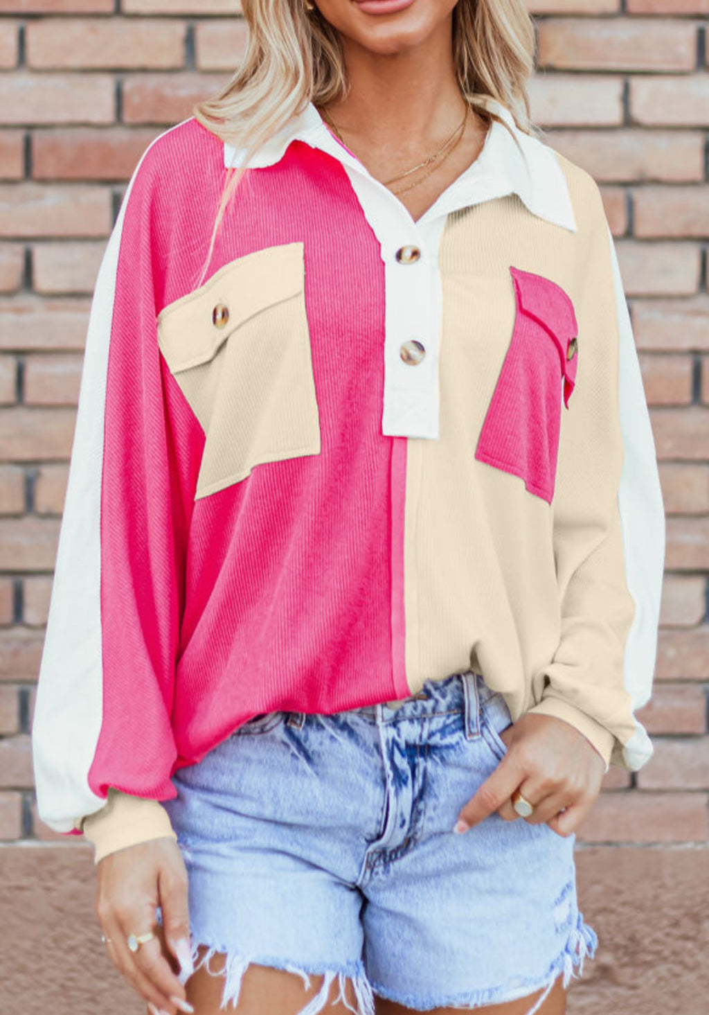 Pretty Little Patriot Pretty Little Patriot Rose Color Block Oversized Top — Oversized detail