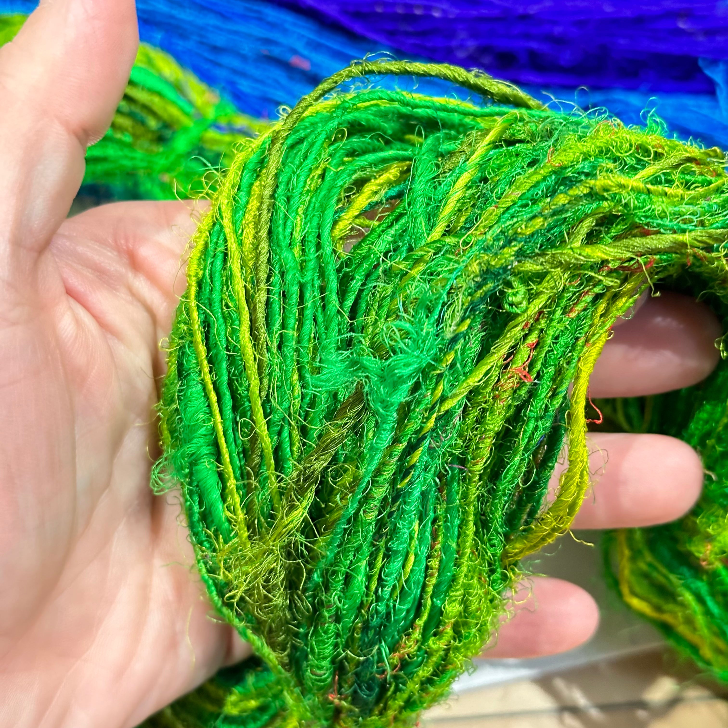 Darn Good Yarn Darn Good Yarn Recycled Silk Yarn "Lux Adventure" — construction detail
