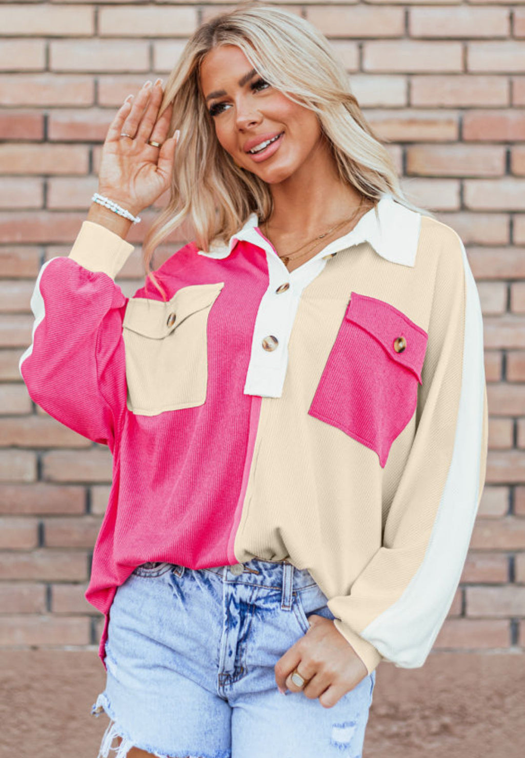 Pretty Little Patriot Pretty Little Patriot Rose Color Block Oversized Top — product category context