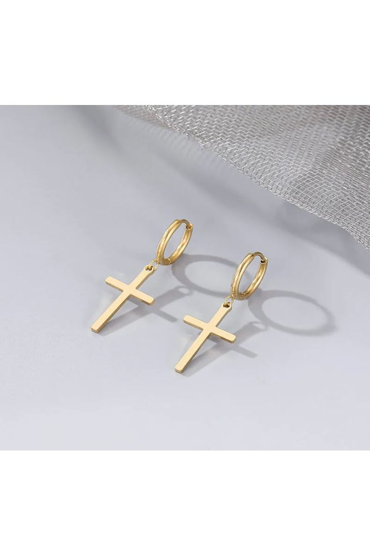 Pretty Little Patriot Pretty Little Patriot Dangle cross gold earrings — detail shot 6