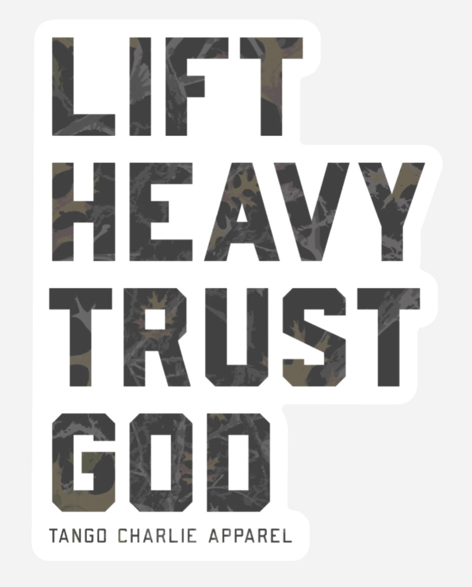 Lift Heavy, Trust God - Sticker (camo)