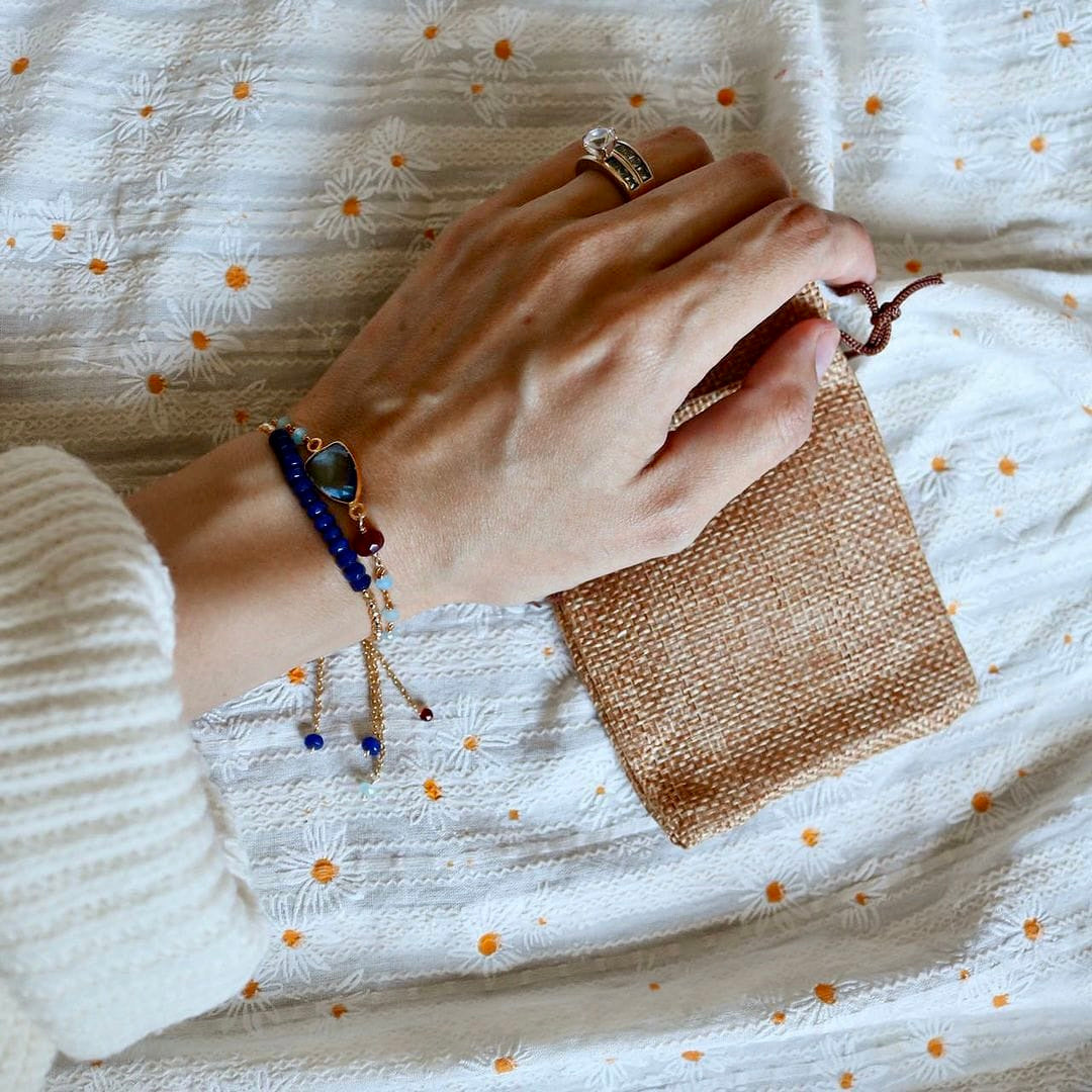 PARKEN JEWELRY Lapis Lazuli Adjustable Stacking Bracelet — detail close-up