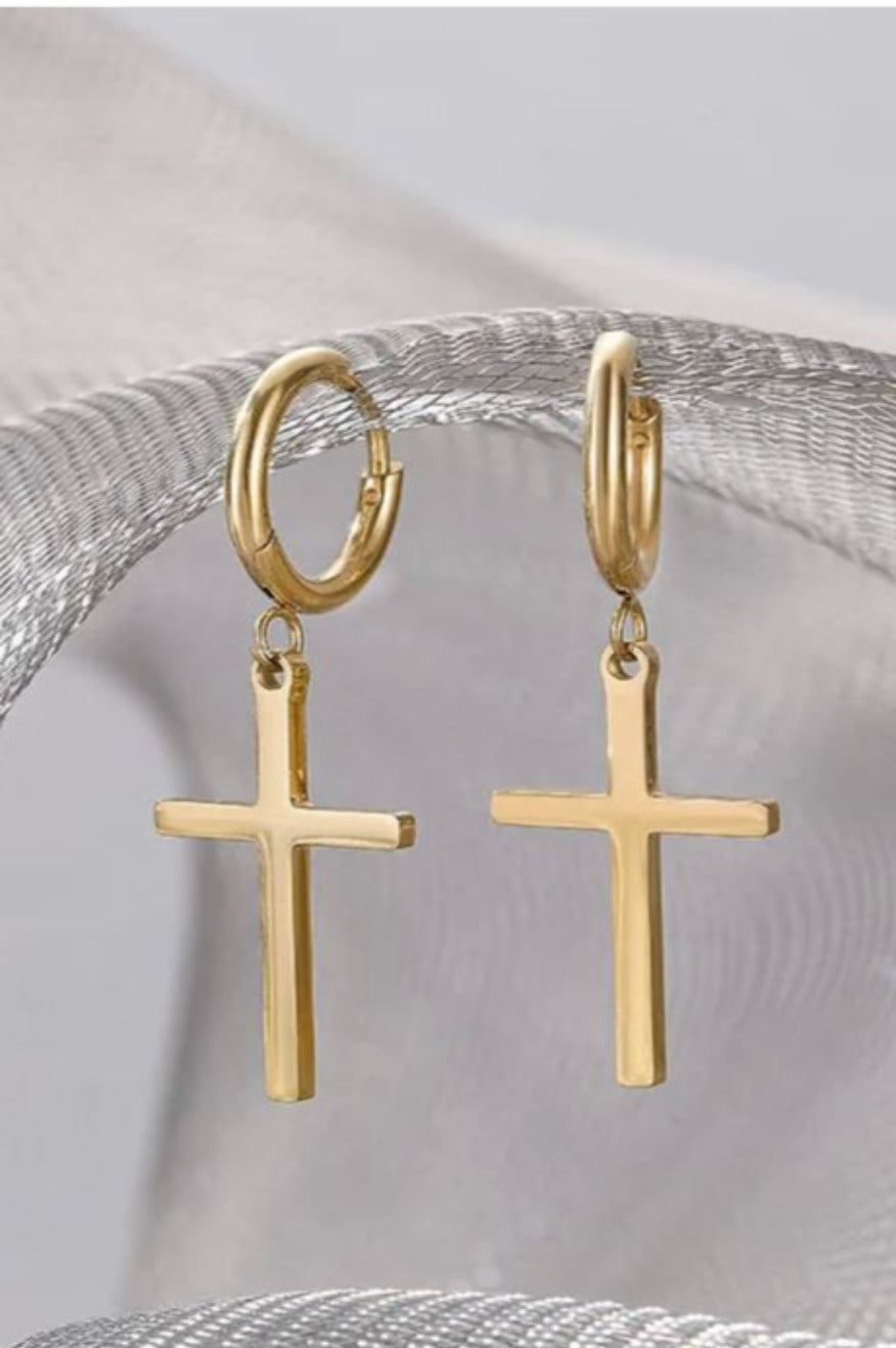 Pretty Little Patriot Pretty Little Patriot Dangle cross gold earrings — gold detail