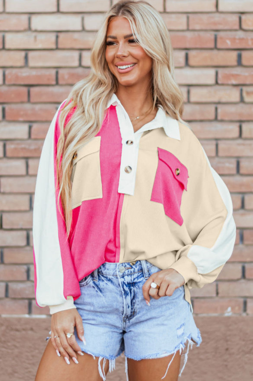 Pretty Little Patriot Pretty Little Patriot Rose Color Block Oversized Top — main product shot
