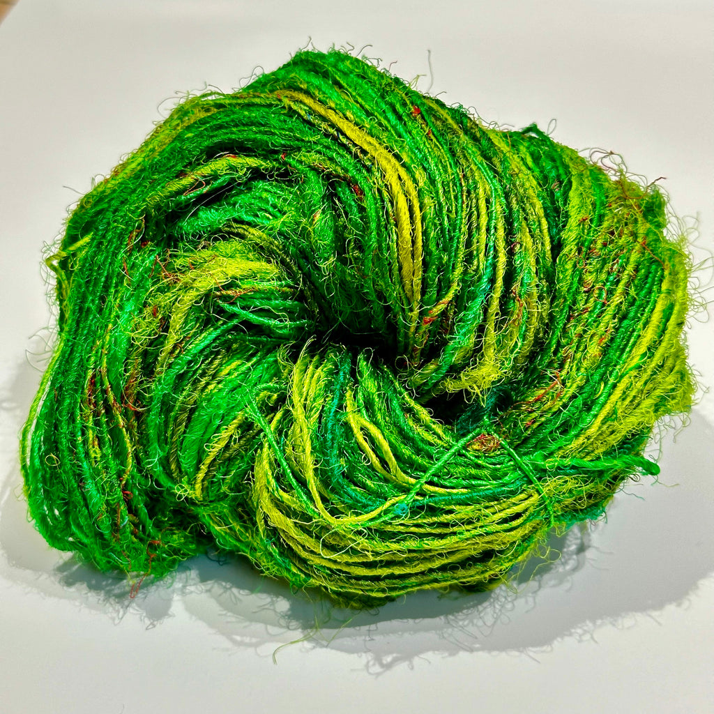 Darn Good Yarn Recycled Silk Yarn "Lux Adventure" — comparison shot