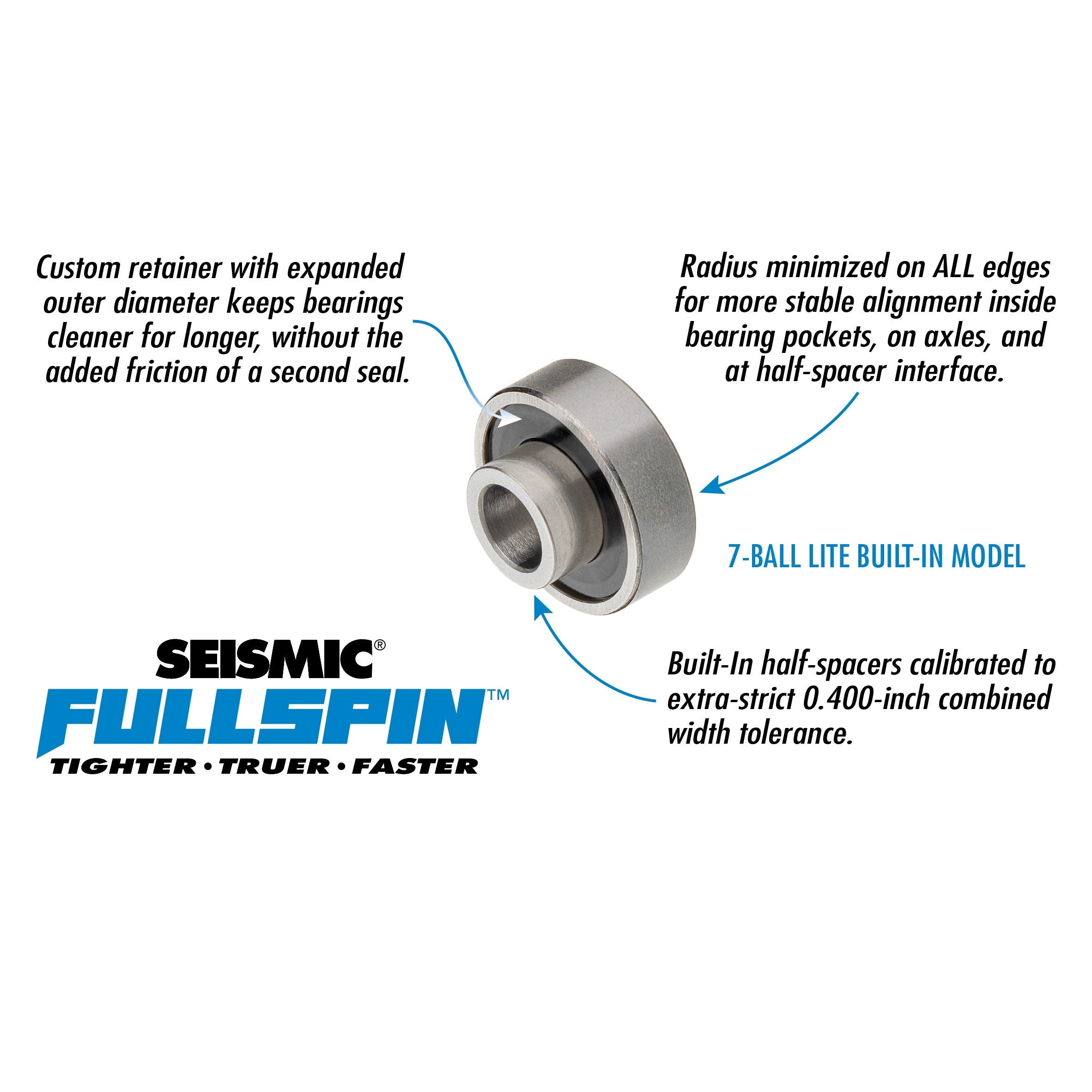 Seismic Fullspin 7-Ball LITE Built-In Bearings 8mm - Green (Set of 8)