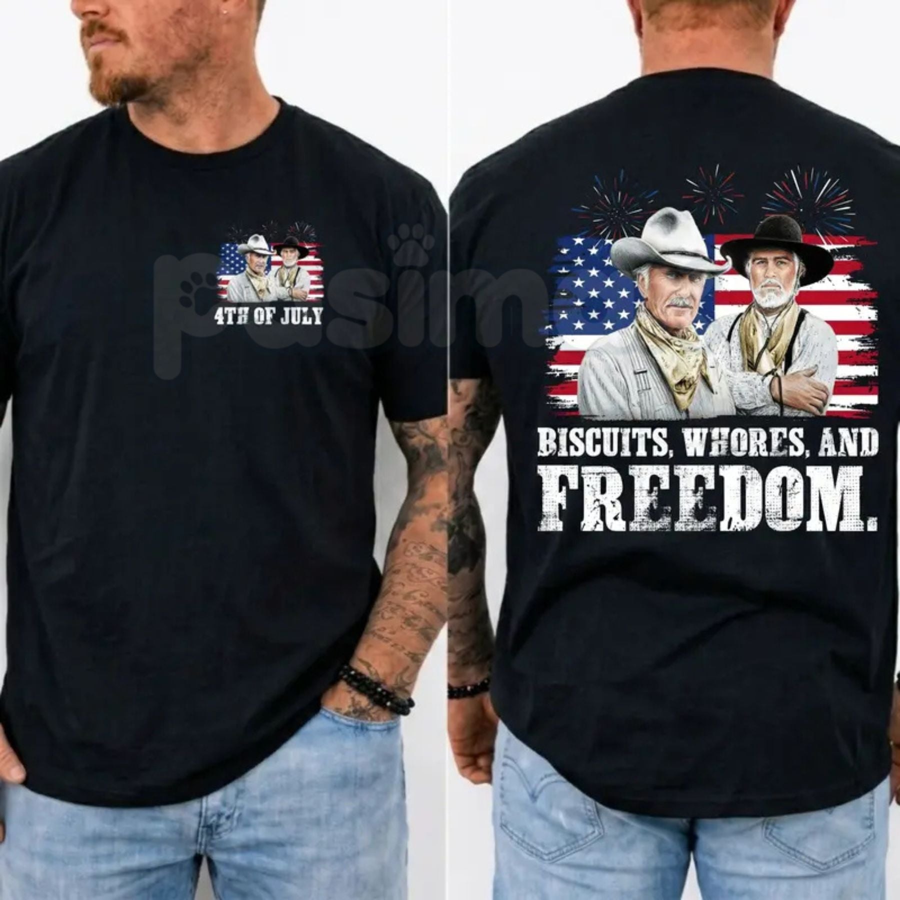 Funny "Biscuits and Whores" Western T-Shirt – Sarcastic 4th of July Movie Graphic Tee