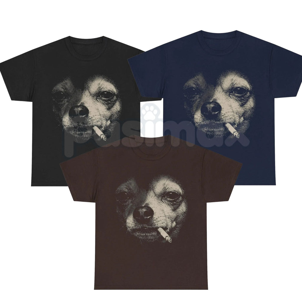 Funny Dog Smocking Graphic T-Shirt – Vintage Meme Dog Humor Tee, Premium 100% Cotton Retro Animal Streetwear Top, Soft Lived-In Heavyweight Irony Culture Shirt, Made in USA