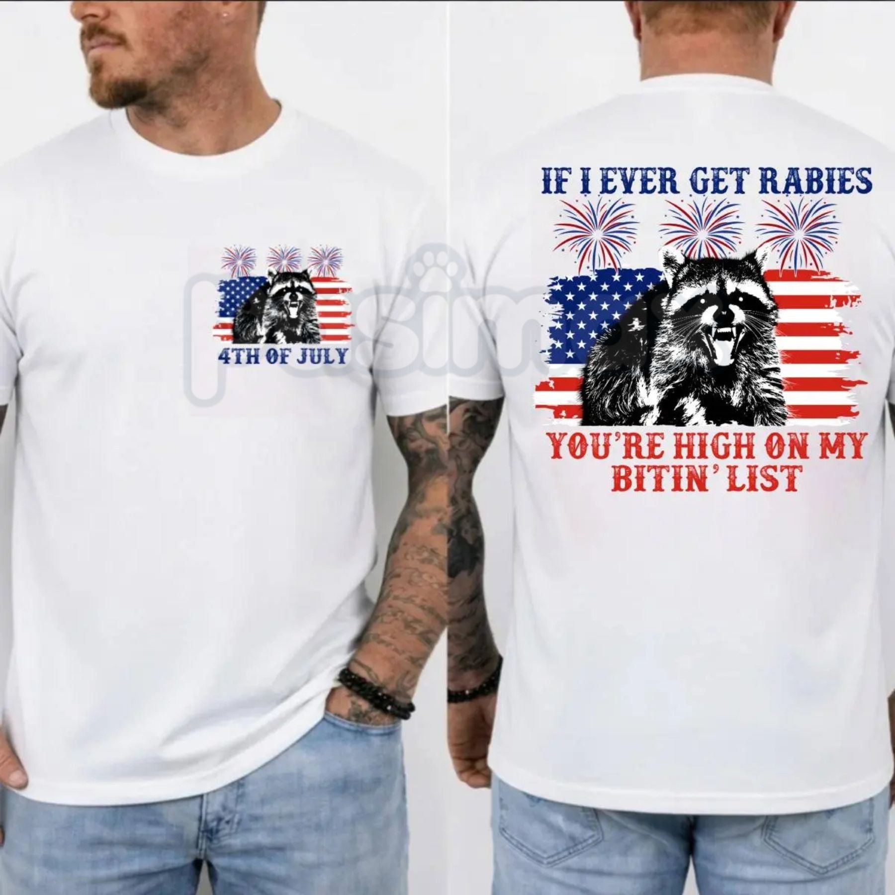 Funny "If I Ever Get Rabies" Raccoon T-Shirt – Sarcastic 4th of July Bitin' List Patriotic Graphic Tee