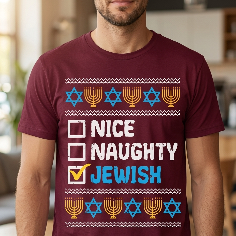 Funny Naughty Hanukkah T-Shirt – Witty Jewish Holiday Graphic Tee, Remastered Heavy Cotton Festival of Lights Top, Soft Lived-In Heavyweight Sarcastic Judaica Shirt, Made in USA