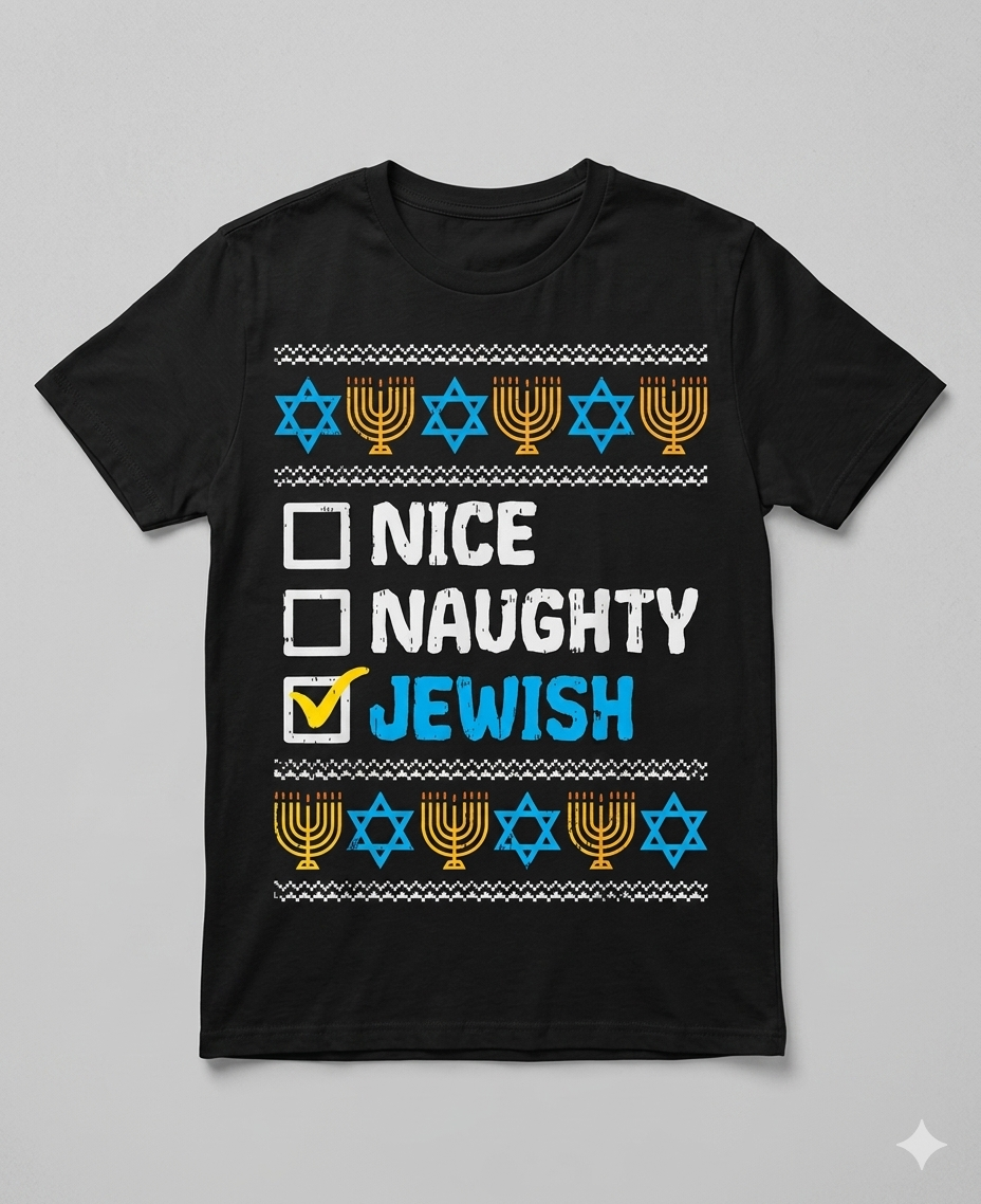 Funny Naughty Hanukkah T-Shirt – Witty Jewish Holiday Graphic Tee, Remastered Heavy Cotton Festival of Lights Top, Soft Lived-In Heavyweight Sarcastic Judaica Shirt, Made in USA