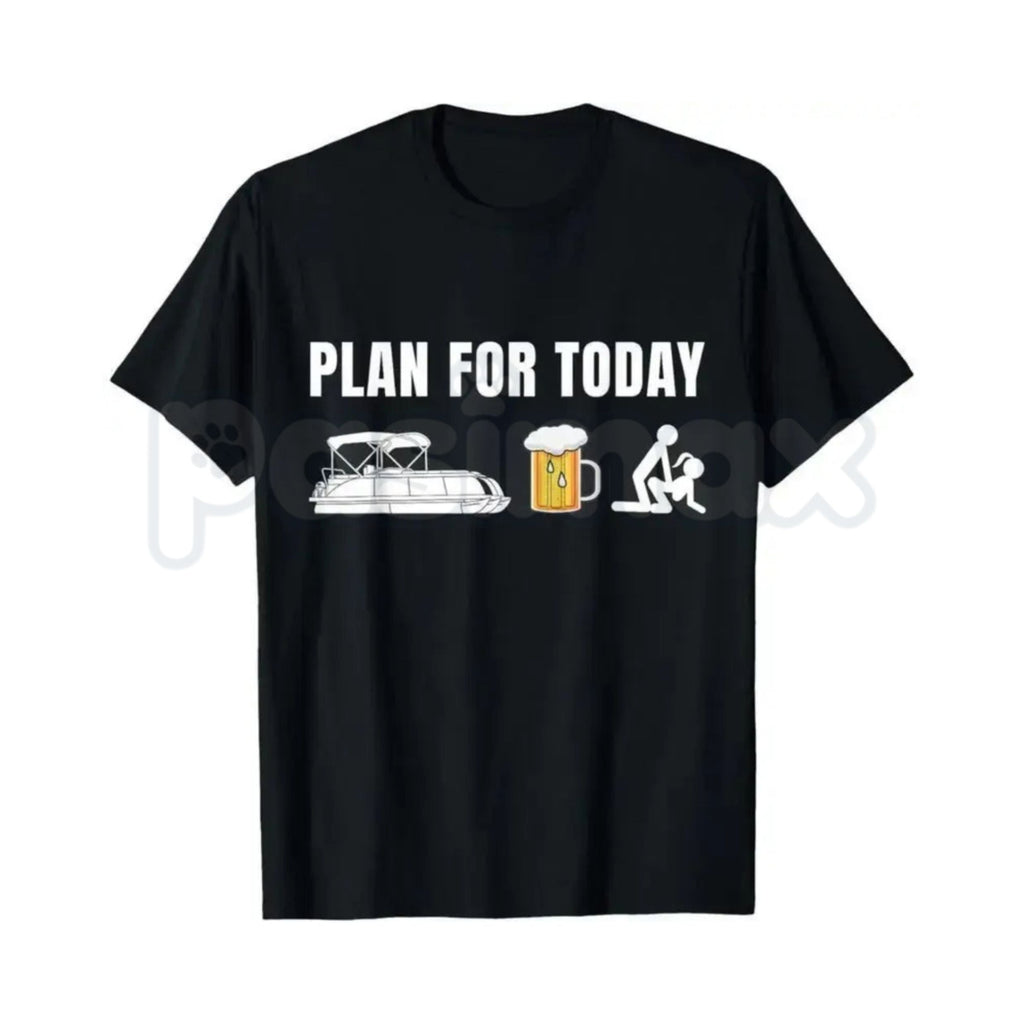Funny Pontoon Boat "Plan For Today" T-Shirt – Beer & Boating Mens Graphic Tee, Premium 100% Cotton Lake Life Humor Top, Soft Lived-In Heavyweight Nautical Drinking Shirt, Made in USA
