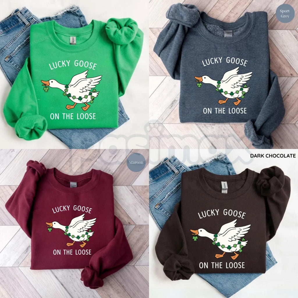 Pasimax Funny St. Patrick's Day Goose Sweatshirt – Lucky Goose "Honk" Sweater, Retro Irish Graphic Crewneck — main product sh