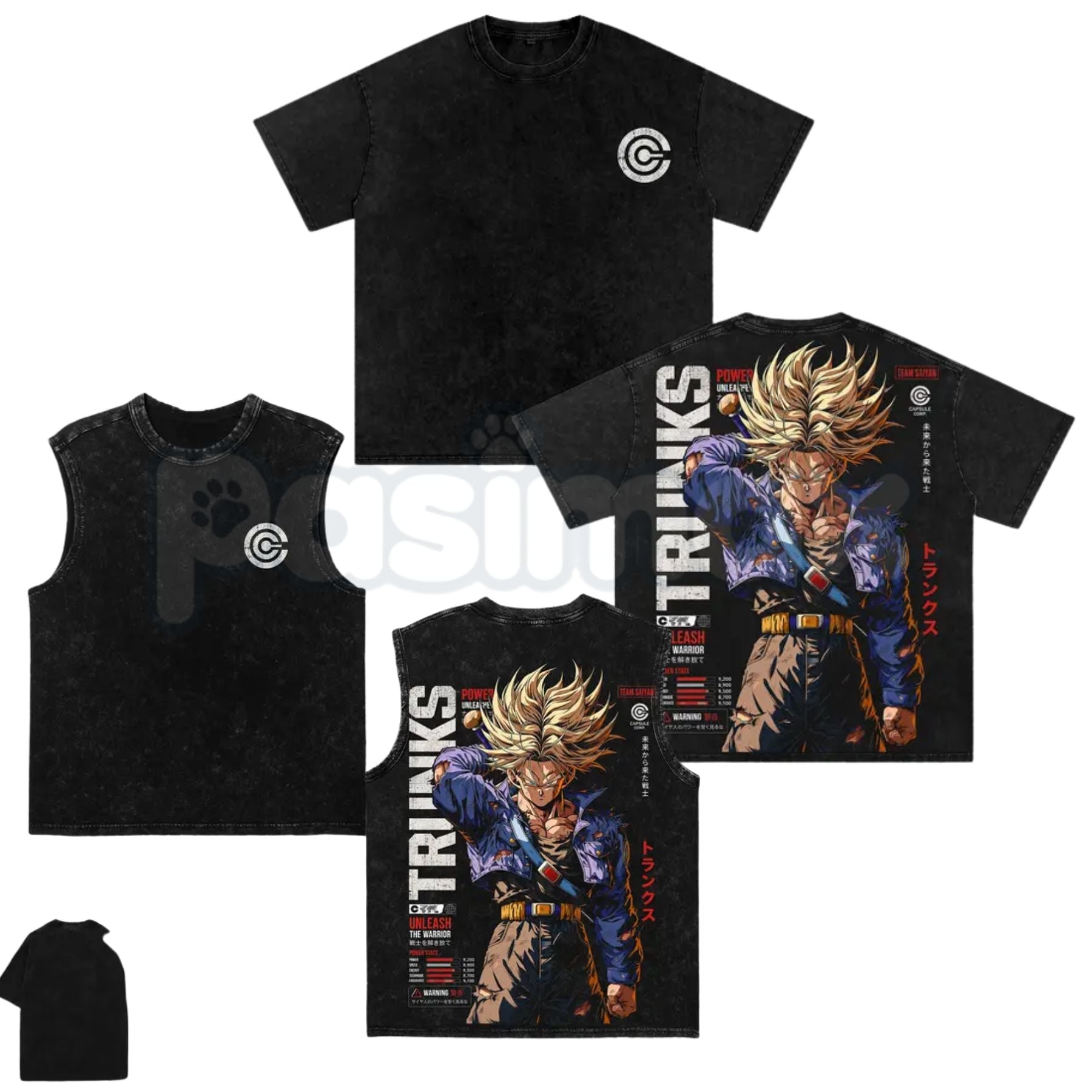 Future Trunks DBZ T-Shirt – Retro Capsule Corp Back Print Graphic Tee, Vintage Washed 90s Anime Lightweight Cotton Saiyan Top