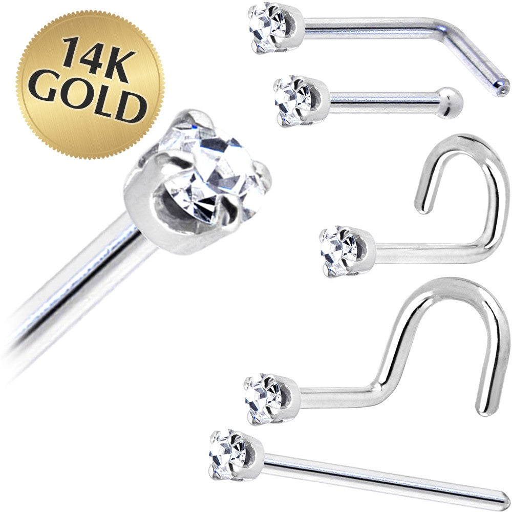 BodyCandy Solid 14K White Gold 1.5mm Genuine Diamond Nose Ring — main product shot