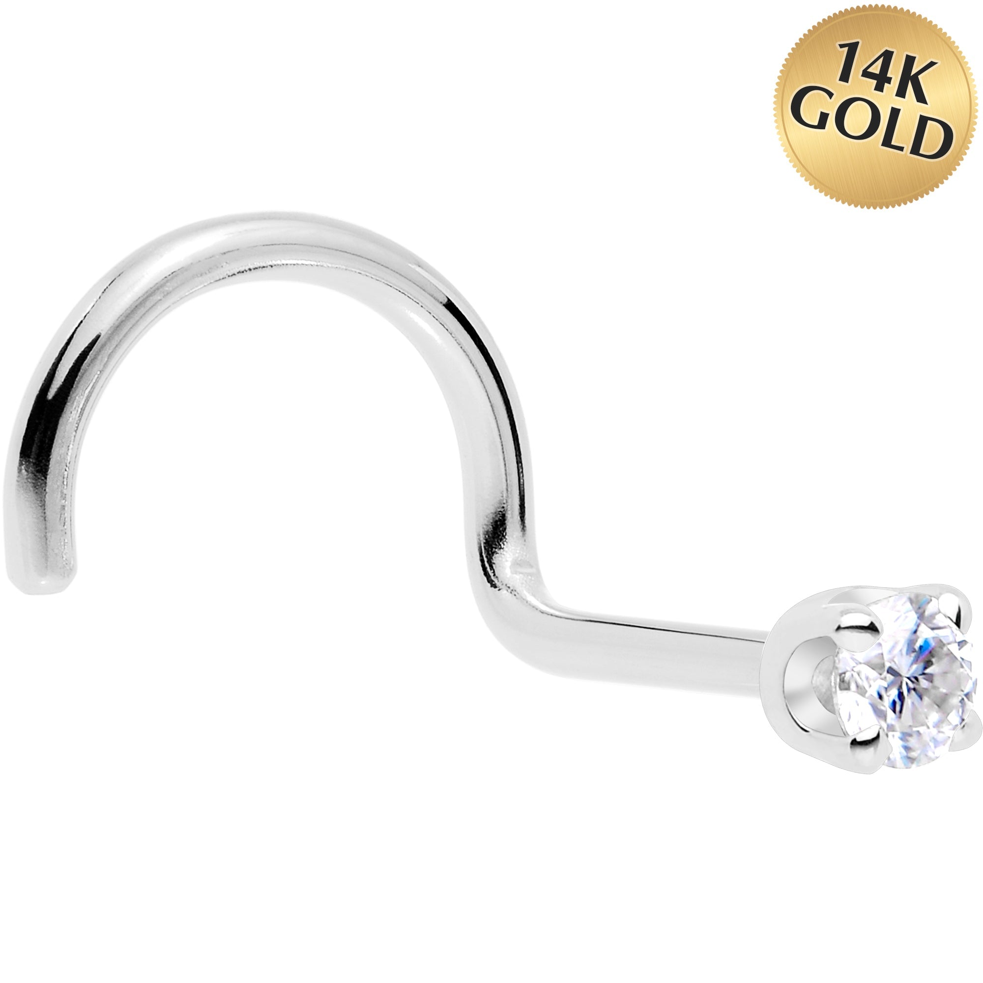 BodyCandy Solid 14K White Gold 2mm Genuine Diamond Nose Ring — detail close-up