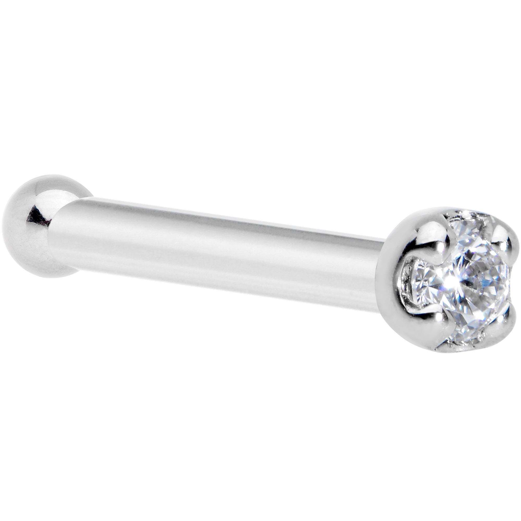 BodyCandy 18G Solid 14k White Gold 1.5mm Genuine Diamond Nose Bone — detail and construction