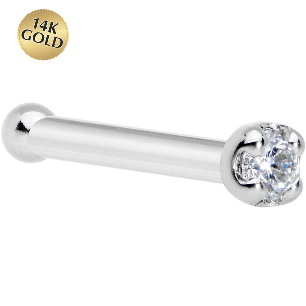 BodyCandy 18G Solid 14k White Gold 1.5mm Genuine Diamond Nose Bone — main product shot