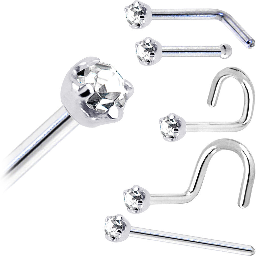 BodyCandy Solid 14K White Gold 2mm Clear Cubic Zirconia Nose Ring — size reference