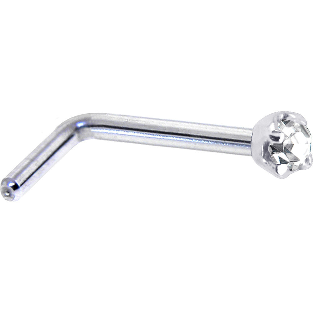 BodyCandy Solid 14K White Gold 2mm Clear Cubic Zirconia Nose Ring — side view