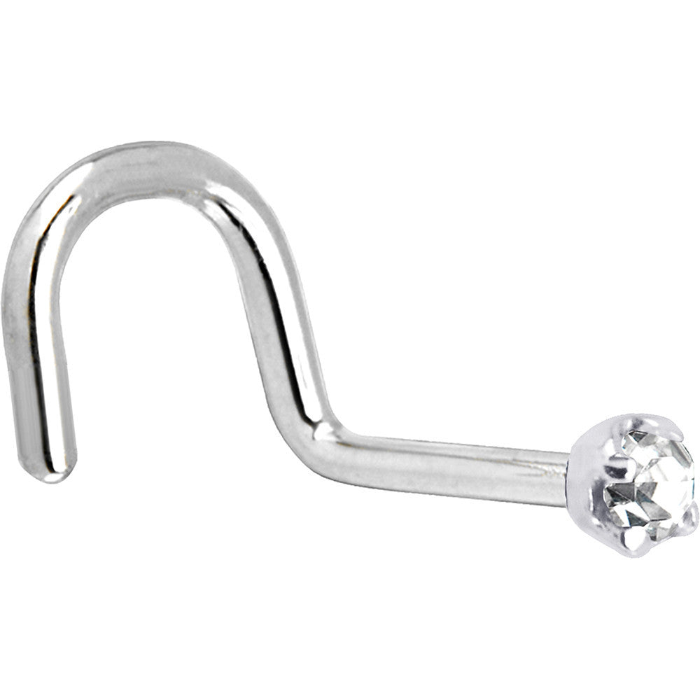 BodyCandy Solid 14K White Gold 2mm Clear Cubic Zirconia Nose Ring — back view