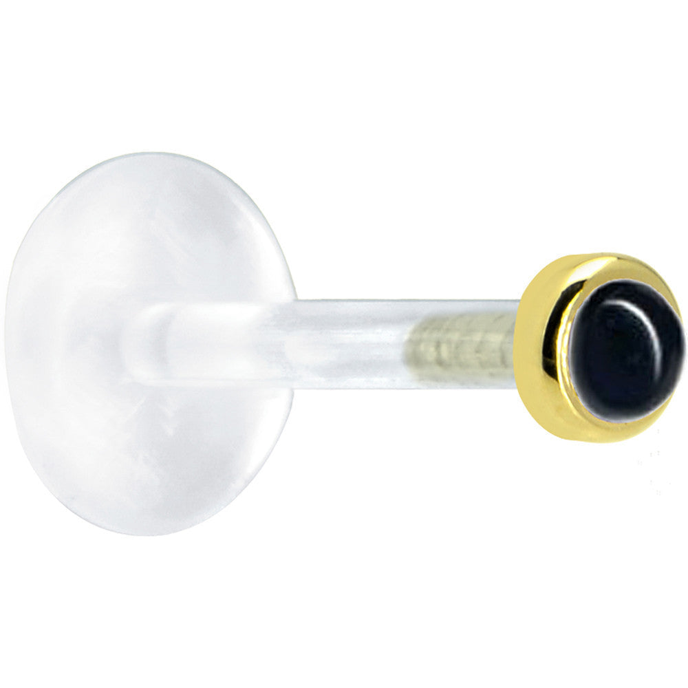 BodyCandy 16G 5/16 Solid 14K Yellow Gold 2mm Genuine Onyx Bioplast Tragus Earring Stud — detail close-up