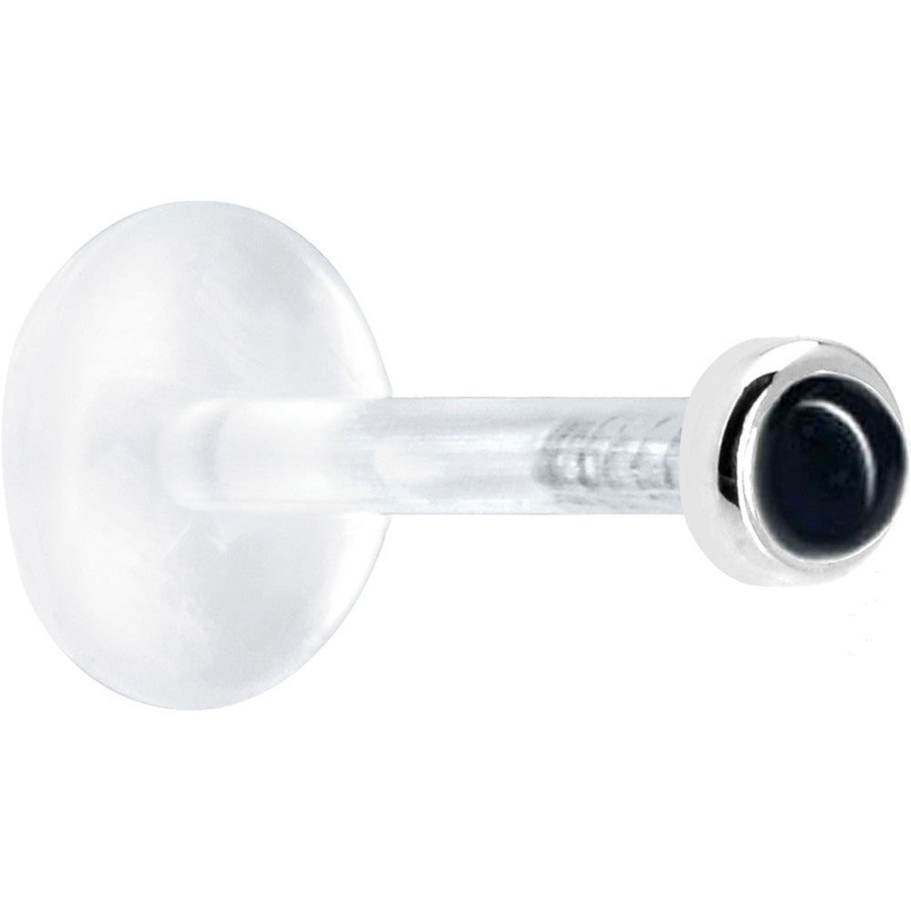 BodyCandy 16G 5/16 Solid 14K White Gold 2mm Genuine Onyx Bioplast Tragus Earring Stud — detail close-up