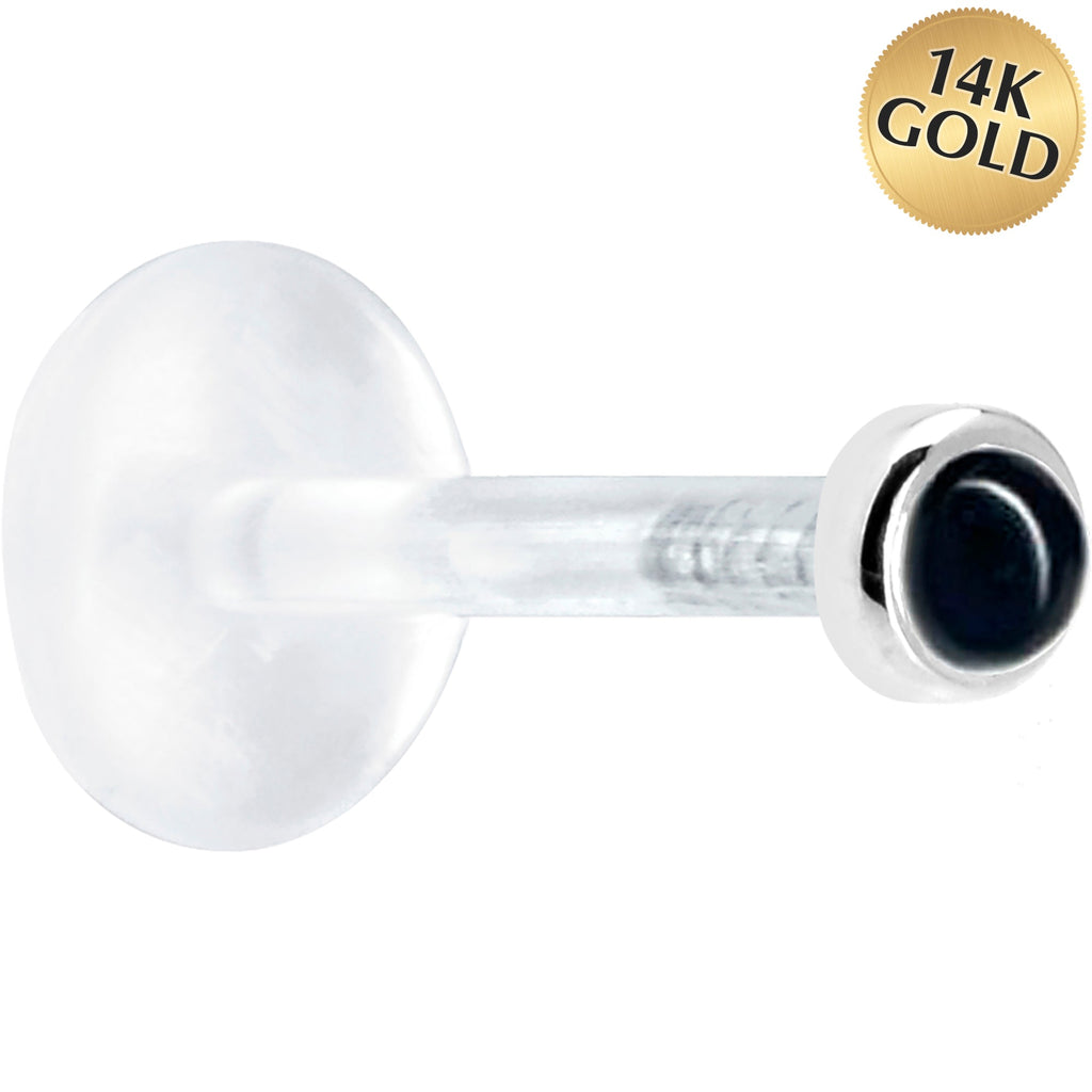 BodyCandy 16G 5/16 Solid 14K White Gold 2mm Genuine Onyx Bioplast Tragus Earring Stud — main product shot