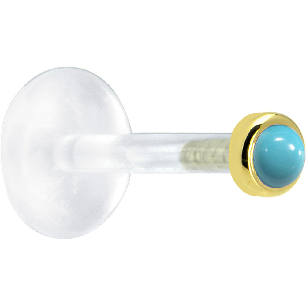 BodyCandy 16G 5/16 Solid 14K Yellow Gold 2mm Genuine Turquoise Bioplast Tragus Earring Stud — detail close-up