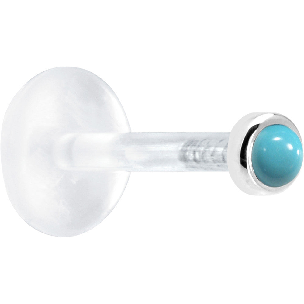 BodyCandy 16G 5/16 Solid 14K White Gold 2mm Genuine Turquoise Bioplast Tragus Earring Stud — detail close-up