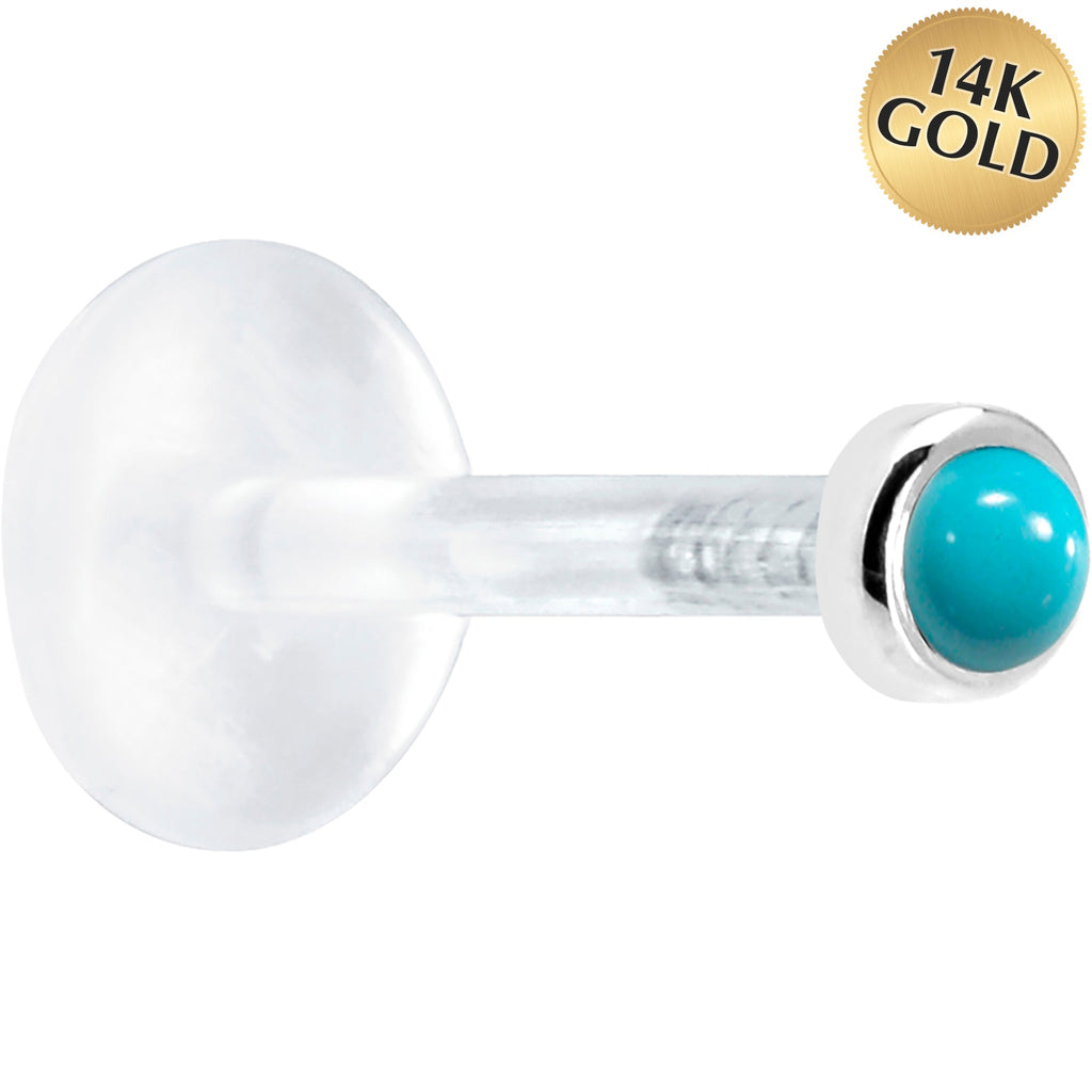 BodyCandy 16G 5/16 Solid 14K White Gold 2mm Genuine Turquoise Bioplast Tragus Earring Stud — main product shot